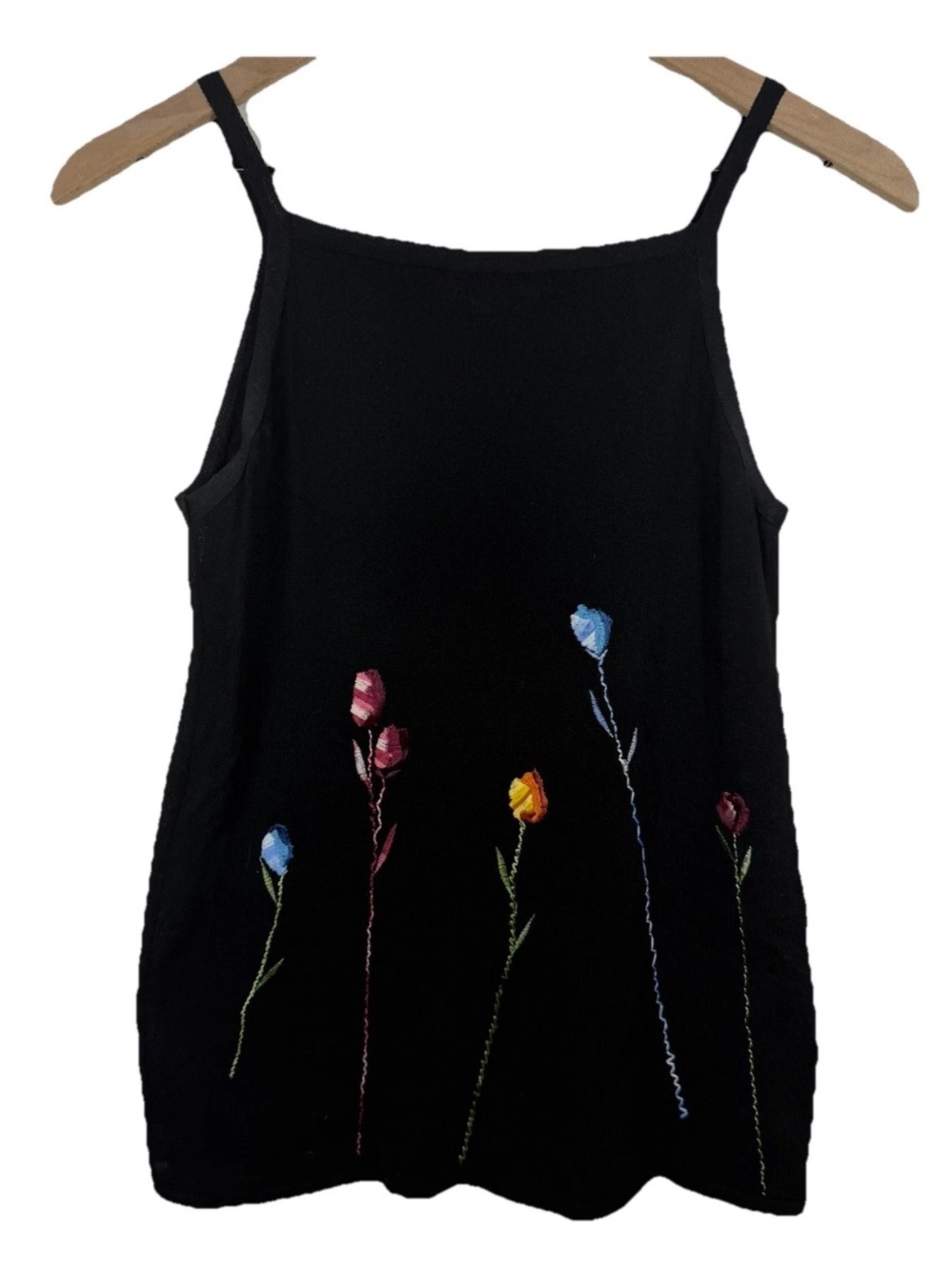 Anna Sui Black Embroidered Floral Knit Tank Top IT 42 US 6 Floral Artsy Boho